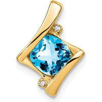 14K Yellow Gold 6mm Cushion Swiss Blue Topaz and Diamond Pendant - 1.25 Carat Total Topaz Weight, 0.005 Carat Total Diamond Weight by Lumare Gioia