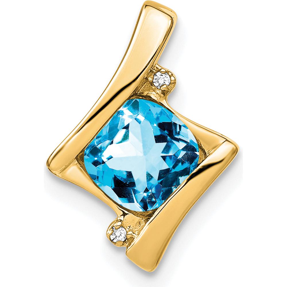 14K Yellow Gold 6mm Cushion Swiss Blue Topaz and Diamond Pendant - 1.25 Carat Total Topaz Weight, 0.005 Carat Total Diamond Weight by Lumare Gioia