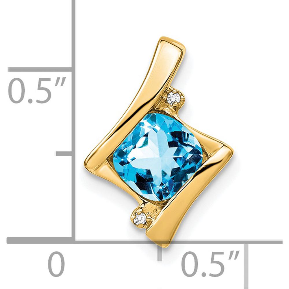 14K Yellow Gold 6mm Cushion Swiss Blue Topaz and Diamond Pendant - 1.25 Carat Total Topaz Weight, 0.005 Carat Total Diamond Weight by Lumare Gioia