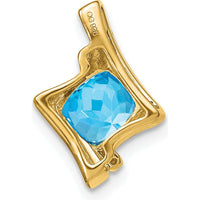 14K Yellow Gold 6mm Cushion Swiss Blue Topaz and Diamond Pendant - 1.25 Carat Total Topaz Weight, 0.005 Carat Total Diamond Weight by Lumare Gioia