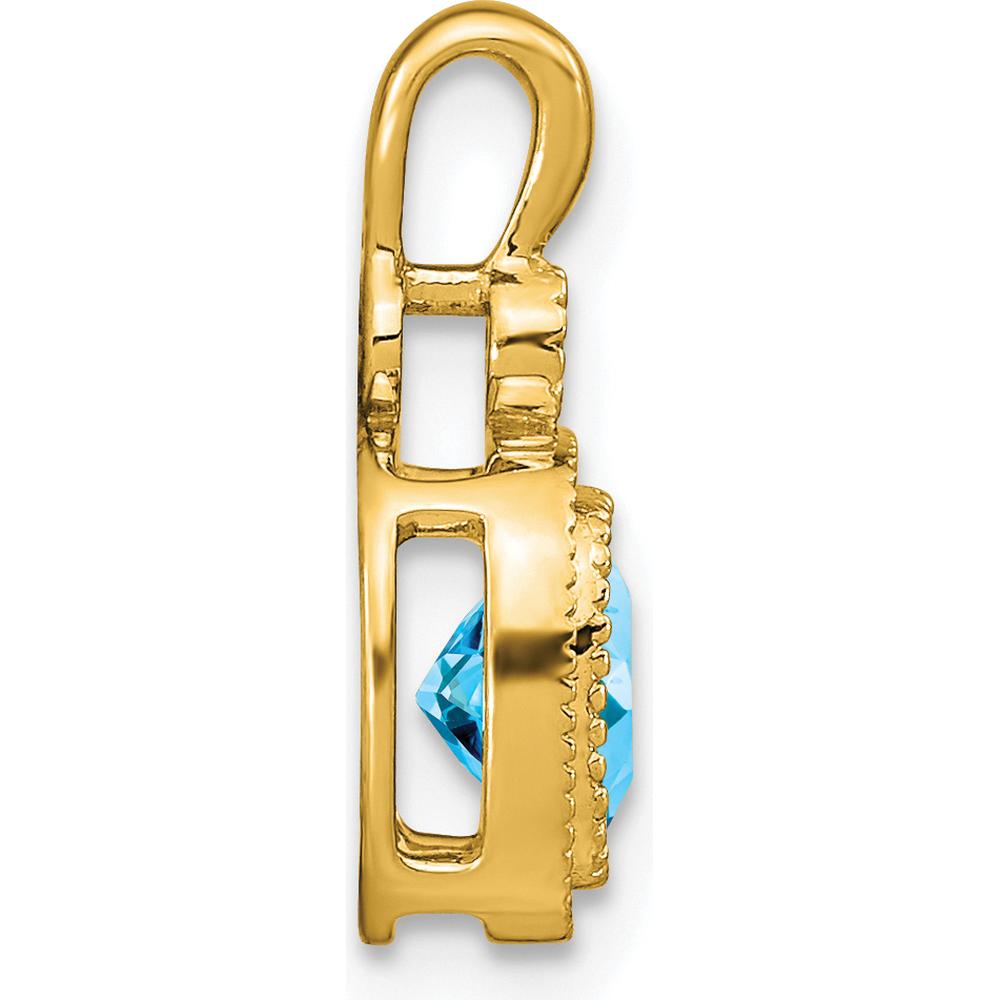 14K Yellow Gold 6mm Cushion Swiss Blue Topaz and Round Diamond Pendant - 1.1 Carat Total Topaz Weight by Lumare Gioia