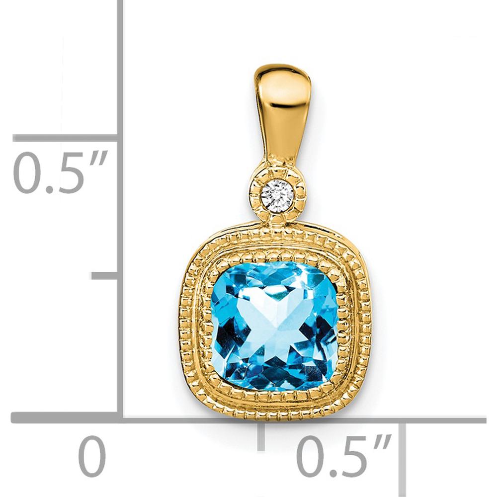 14K Yellow Gold 6mm Cushion Swiss Blue Topaz and Round Diamond Pendant - 1.1 Carat Total Topaz Weight by Lumare Gioia