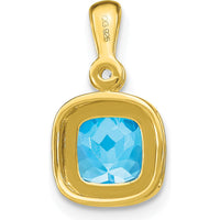 14K Yellow Gold 6mm Cushion Swiss Blue Topaz and Round Diamond Pendant - 1.1 Carat Total Topaz Weight by Lumare Gioia