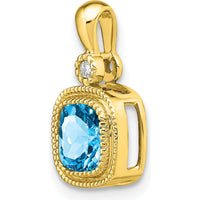 14K Yellow Gold 6mm Cushion Swiss Blue Topaz and Round Diamond Pendant - 1.1 Carat Total Topaz Weight by Lumare Gioia