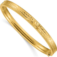 14K Yellow Gold 6mm Diamond-Cut Concave Hinged Oval Bangle Bracelet by Oro Pregiato