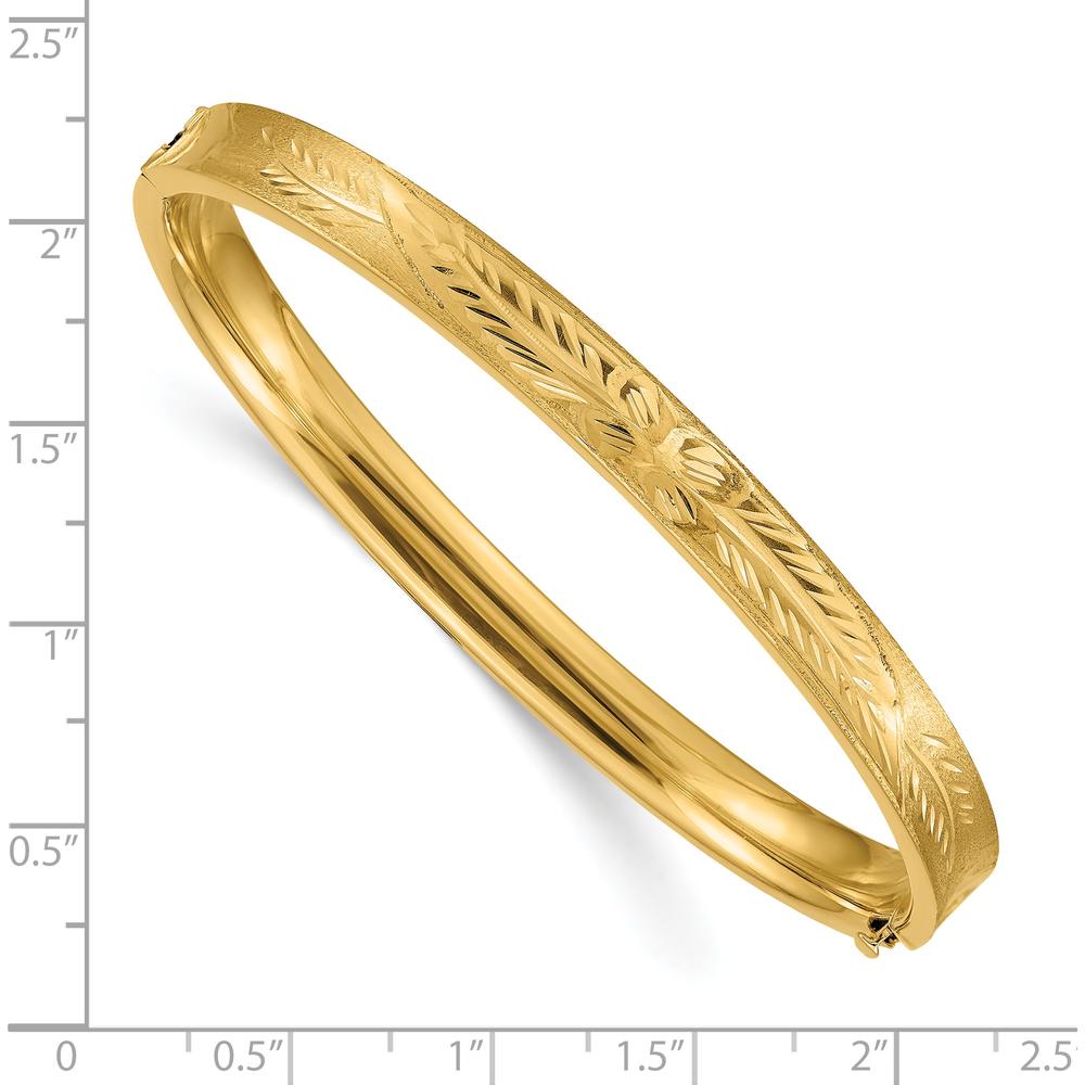 14K Yellow Gold 6mm Diamond-Cut Concave Hinged Oval Bangle Bracelet by Oro Pregiato
