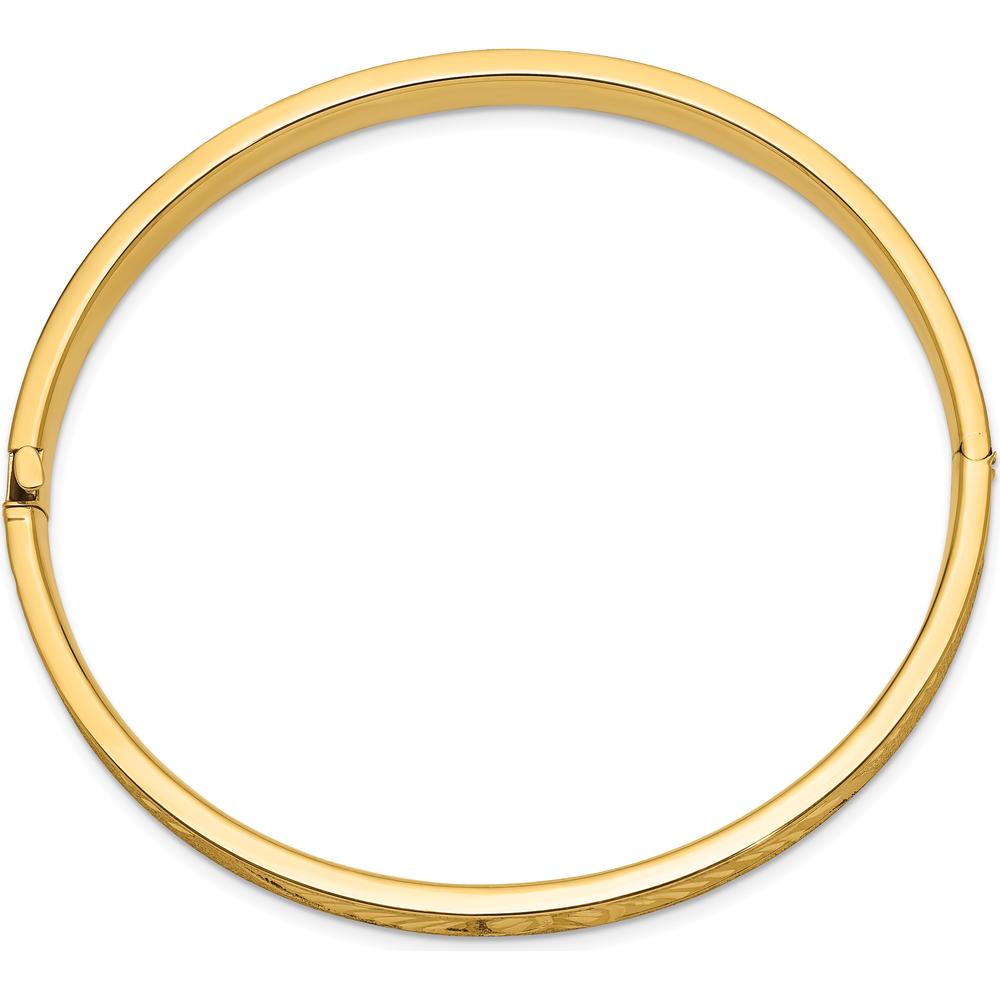 14K Yellow Gold 6mm Diamond-Cut Concave Hinged Oval Bangle Bracelet with Polished & Brushed Finish by Oro Pregiato