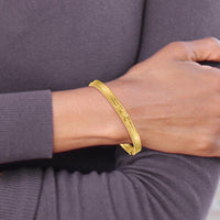14K Yellow Gold 6mm Diamond-Cut Concave Hinged Oval Bangle Bracelet with Polished & Brushed Finish by Oro Pregiato