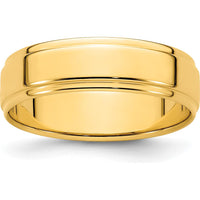 14K Yellow Gold 6mm Flat Wedding Band with Step Edge Design - Size 7 by Luciano & Cie