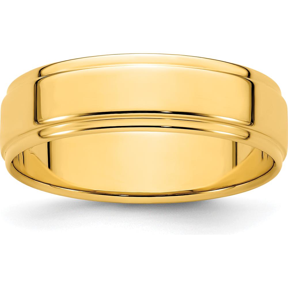 14K Yellow Gold 6mm Flat Wedding Band with Step Edge Design - Size 7 by Luciano & Cie