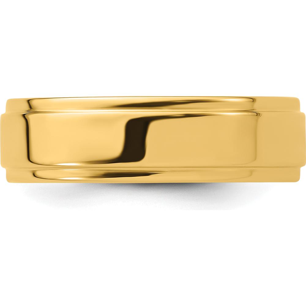 14K Yellow Gold 6mm Flat Wedding Band with Step Edge Design - Size 7 by Luciano & Cie