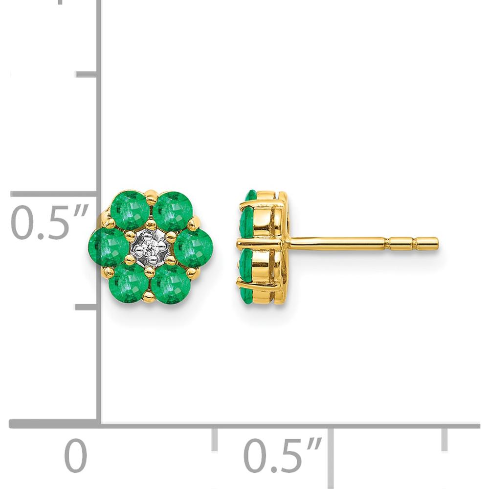 14K Yellow Gold 6mm Floral Stud Earrings with Round Emeralds 0.048 Carat and Diamond Accents 0.005 Carat by Monteluci Fine Jewelry