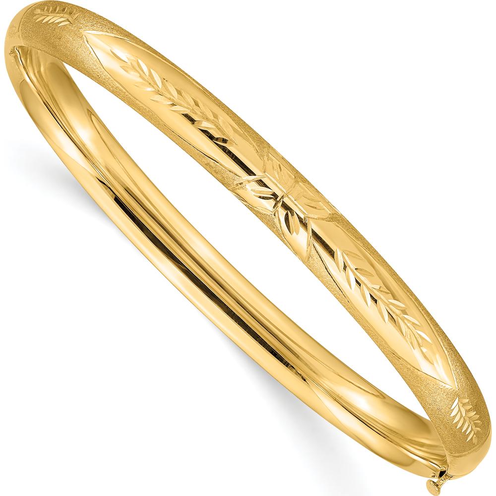 14K Yellow Gold 6mm Florentine Engraved Hinged Round Bangle Bracelet by Oro Pregiato