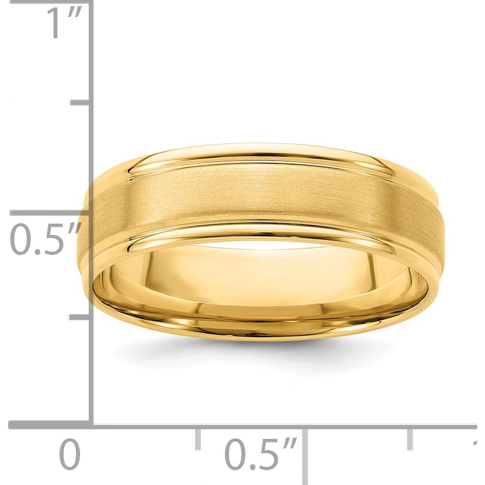 14K Yellow Gold 6mm Grooved Edge Wedding Band with Brushed Satin & Polished Finish - Comfort Fit - Standard Weight by Luciano & Cie