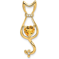 14K Yellow Gold 6mm Heart Citrine and Diamond Cat Chain Slide - 0.99 Carat Citrine, 0.02 Carat Total Diamond Weight by Lumare Gioia