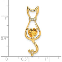 14K Yellow Gold 6mm Heart Citrine and Diamond Cat Chain Slide - 0.99 Carat Citrine, 0.02 Carat Total Diamond Weight by Lumare Gioia