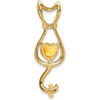 14K Yellow Gold 6mm Heart Citrine and Diamond Cat Chain Slide - 0.99 Carat Citrine, 0.02 Carat Total Diamond Weight by Lumare Gioia
