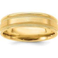 14K Yellow Gold 6mm Heavyweight Comfort Fit Brushed Satin/Polished Milgrain Grooved Edge Wedding Band - Size 10 by Luciano & Cie