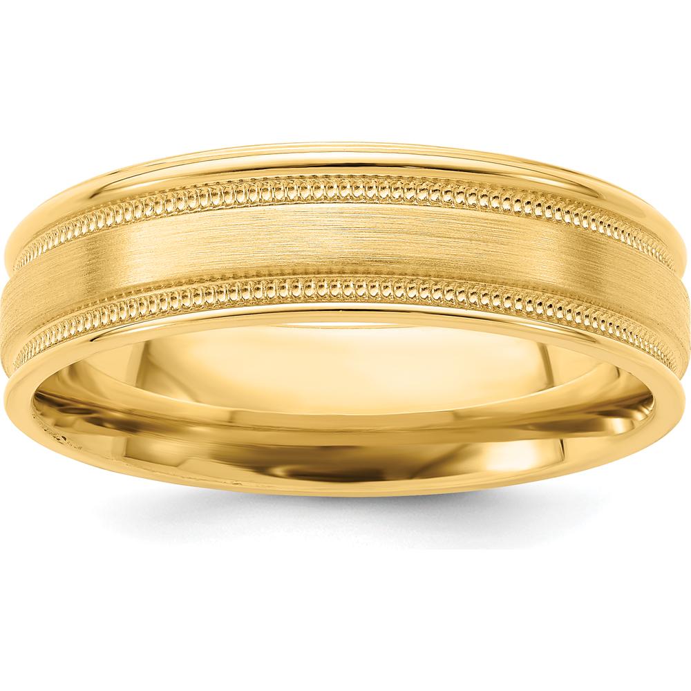 14K Yellow Gold 6mm Heavyweight Comfort Fit Wedding Band with Brushed Satin and Polished Grooved Edge by Luciano & Cie