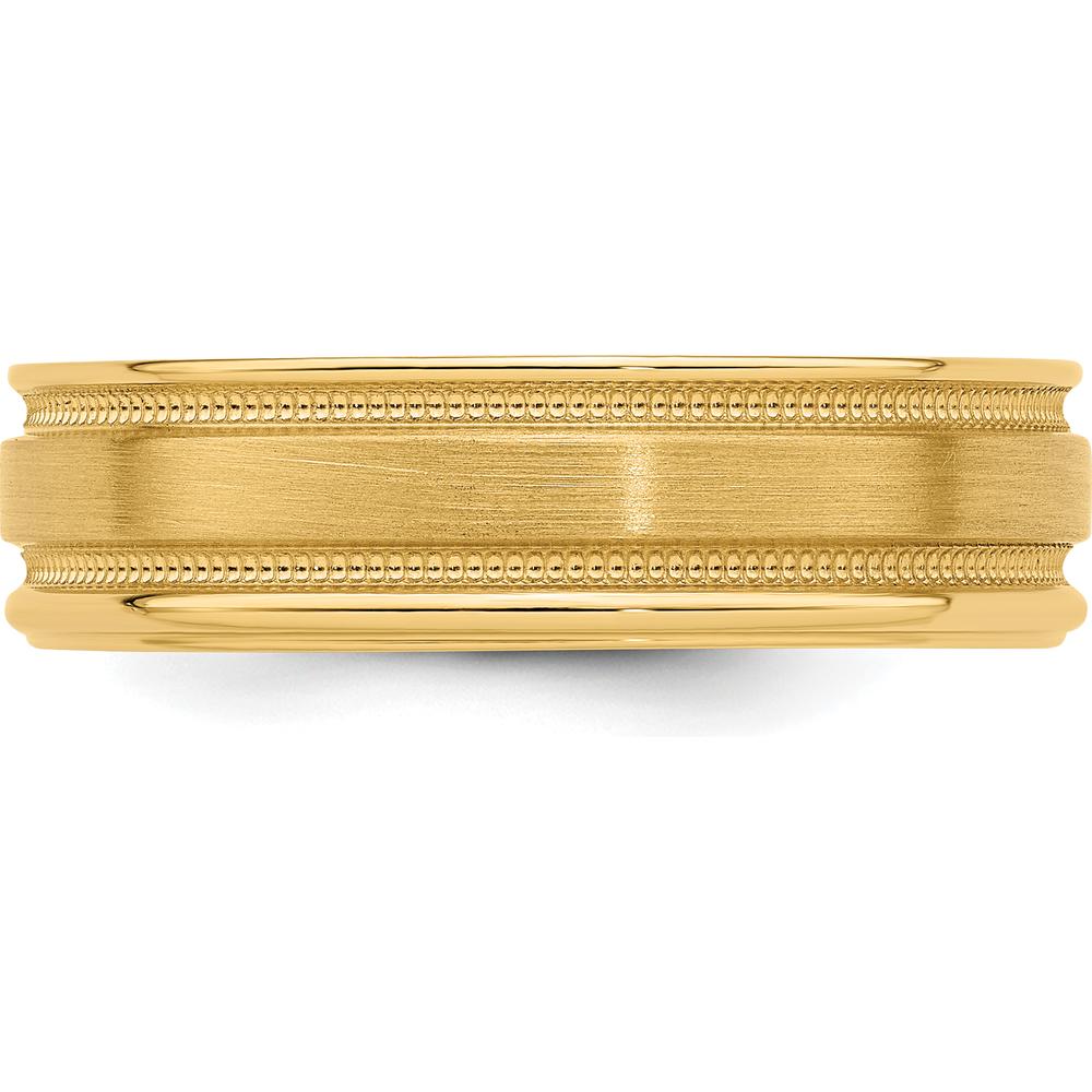 14K Yellow Gold 6mm Heavyweight Comfort Fit Wedding Band with Brushed Satin and Polished Grooved Edge by Luciano & Cie