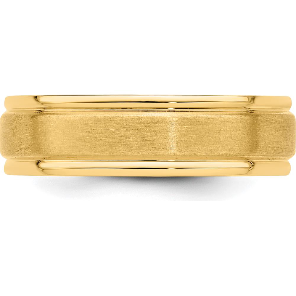 14K Yellow Gold 6mm Heavyweight Comfort Fit Wedding Band with Grooved Edges and Brushed Satin Finish by Luciano & Cie
