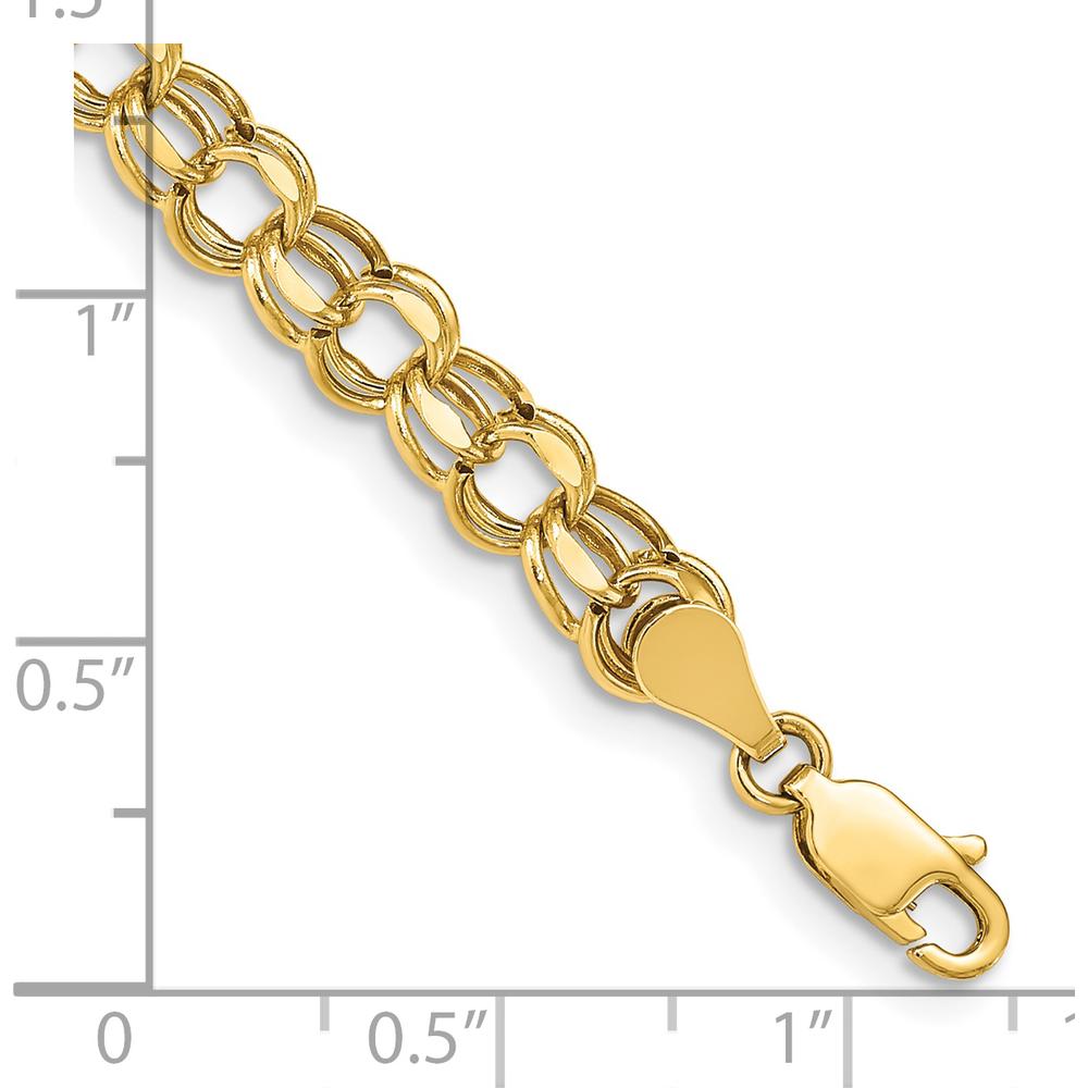 14K Yellow Gold 6mm Hollow Diamond-Cut Double Link Charm Bracelet - 7" Length by Oro Pregiato