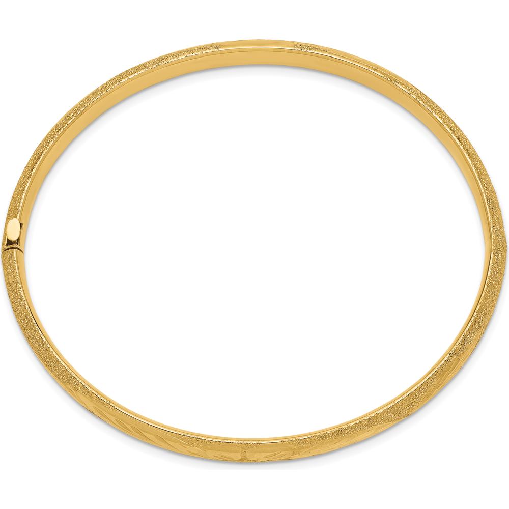 14K Yellow Gold 6mm Laser-Cut Hinged Oval Bangle Bracelet by Oro Pregiato