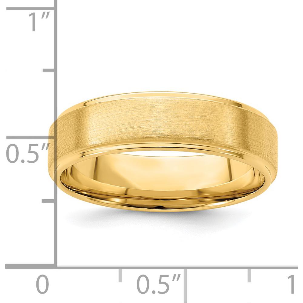 14K Yellow Gold 6mm Lightweight Comfort Fit Brushed Satin and Polished Stepped Edge Wedding Band by Luciano & Cie