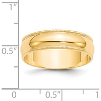 14K Yellow Gold 6mm Lightweight Milgrain Half Round Wedding Band - Size 7.5 by Luciano & Cie