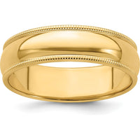 14K Yellow Gold 6mm Milgrain Half Round Wedding Band - Size 10 by Luciano & Cie