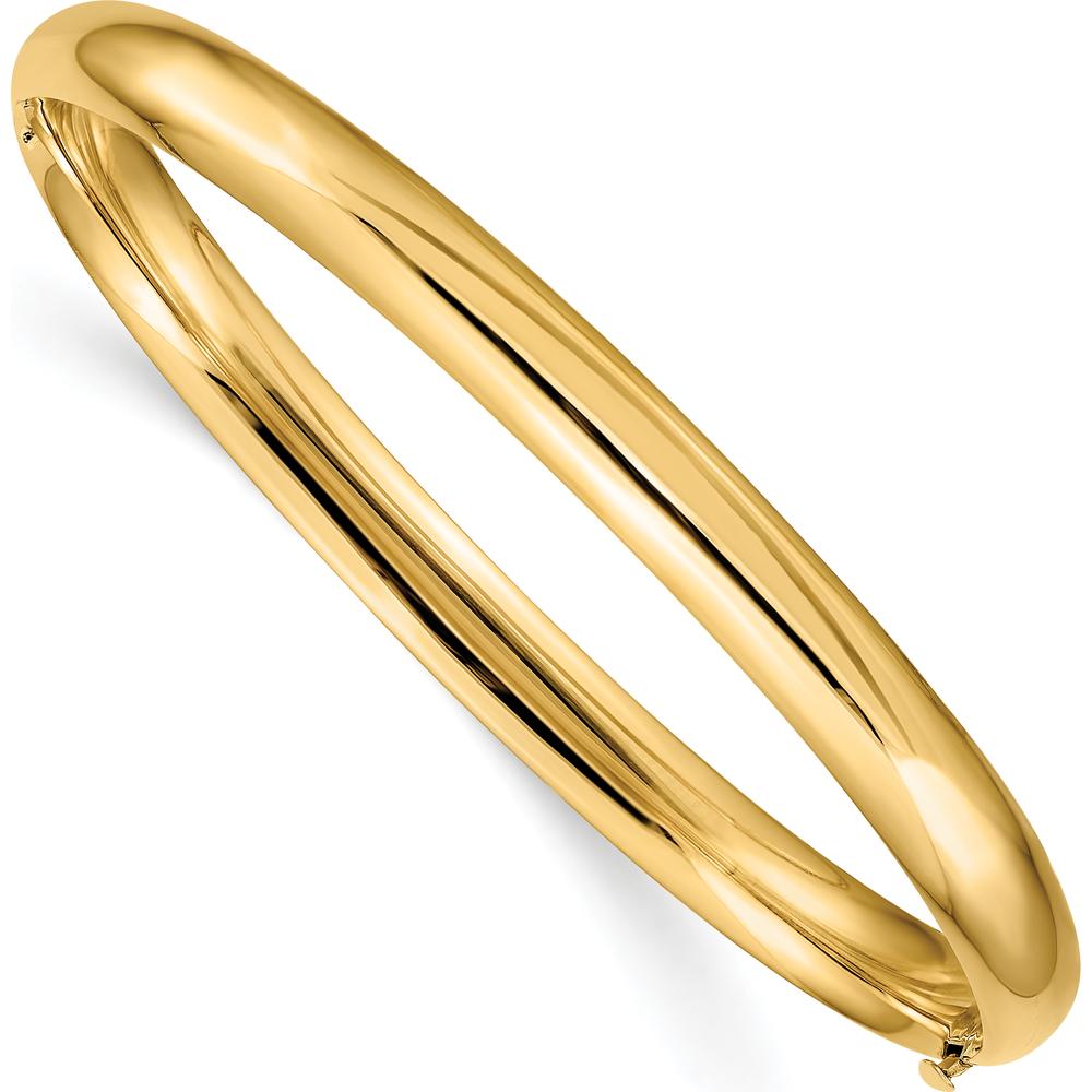 14K Yellow Gold 6mm Oversized High Polished Hinged Oval Bangle Bracelet by Oro Pregiato