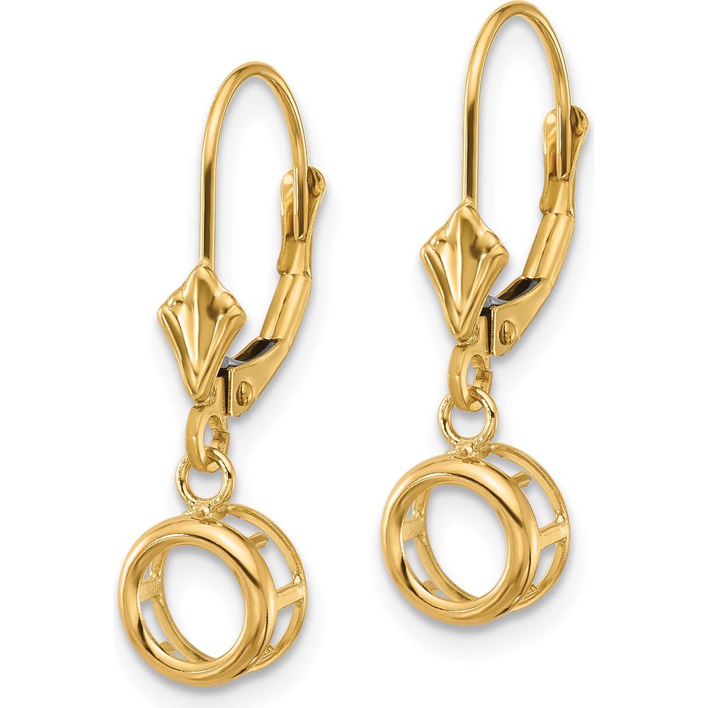 14K Yellow Gold 6mm Round Drop Leverback Earring Mountings - Polished Finish by Monteluci Fine Jewelry