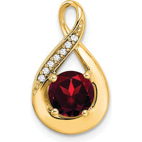 14K Yellow Gold 6mm Round Garnet and Diamond Pendant - 0.8 Carat Garnet, 0.035 Carat Diamonds by Lumare Gioia