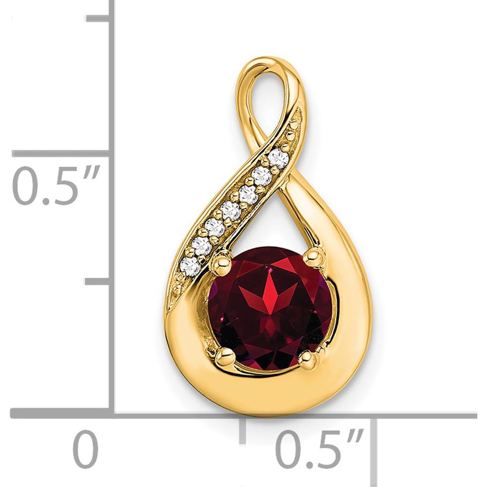 14K Yellow Gold 6mm Round Garnet and Diamond Pendant - 0.8 Carat Garnet, 0.035 Carat Diamonds by Lumare Gioia