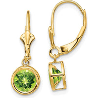 14K Yellow Gold 6mm Round Peridot Leverback Earrings - 0.9 Carat Total Peridot Weight by Monteluci Fine Jewelry