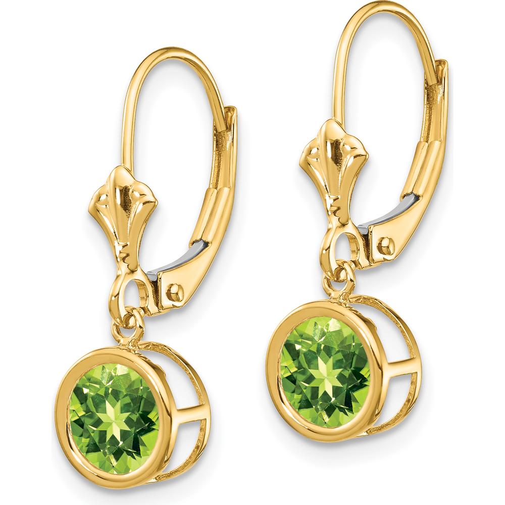 14K Yellow Gold 6mm Round Peridot Leverback Earrings - 0.9 Carat Total Peridot Weight by Monteluci Fine Jewelry