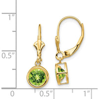 14K Yellow Gold 6mm Round Peridot Leverback Earrings - 0.9 Carat Total Peridot Weight by Monteluci Fine Jewelry