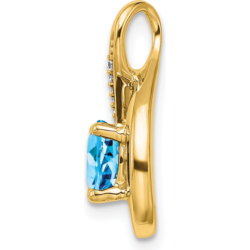 14K Yellow Gold 6mm Round Swiss Blue Topaz and Diamond Pendant - 0.8 Carat Swiss Blue Topaz, 0.035 Carat Diamond Total Weight by Lumare Gioia