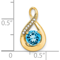 14K Yellow Gold 6mm Round Swiss Blue Topaz and Diamond Pendant - 0.8 Carat Swiss Blue Topaz, 0.035 Carat Diamond Total Weight by Lumare Gioia