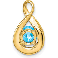 14K Yellow Gold 6mm Round Swiss Blue Topaz and Diamond Pendant - 0.8 Carat Swiss Blue Topaz, 0.035 Carat Diamond Total Weight by Lumare Gioia