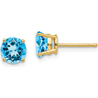 14K Yellow Gold 6mm Round Swiss Blue Topaz Stud Earrings - 1.05 Carat Total Gem Weight by Monteluci Fine Jewelry