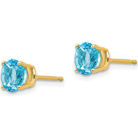 14K Yellow Gold 6mm Round Swiss Blue Topaz Stud Earrings - 1.05 Carat Total Gem Weight by Monteluci Fine Jewelry