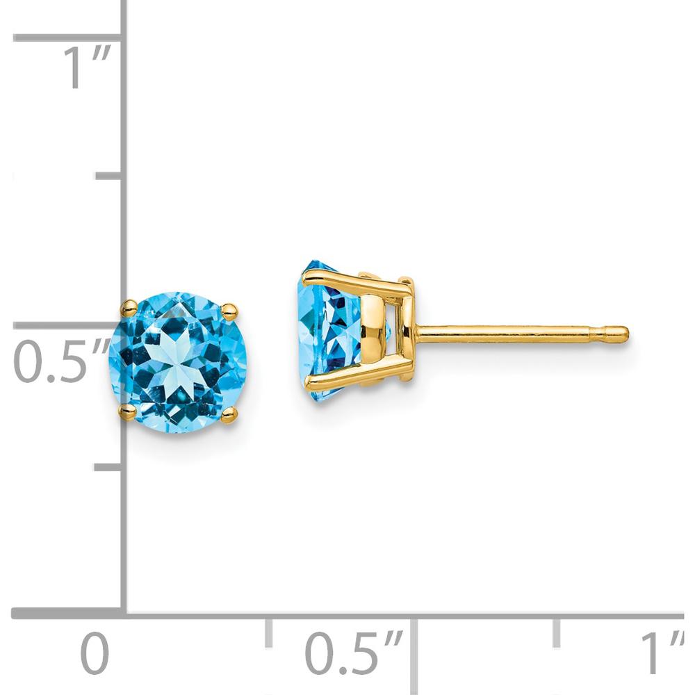 14K Yellow Gold 6mm Round Swiss Blue Topaz Stud Earrings - 1.05 Carat Total Gem Weight by Monteluci Fine Jewelry