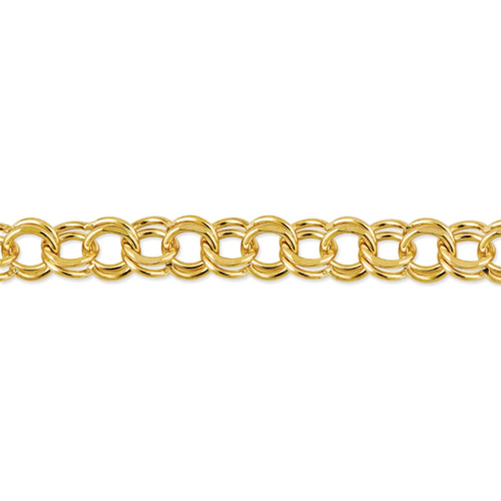 14K Yellow Gold 6mm Solid Double Link Charm Bracelet - 7" Length by Oro Pregiato