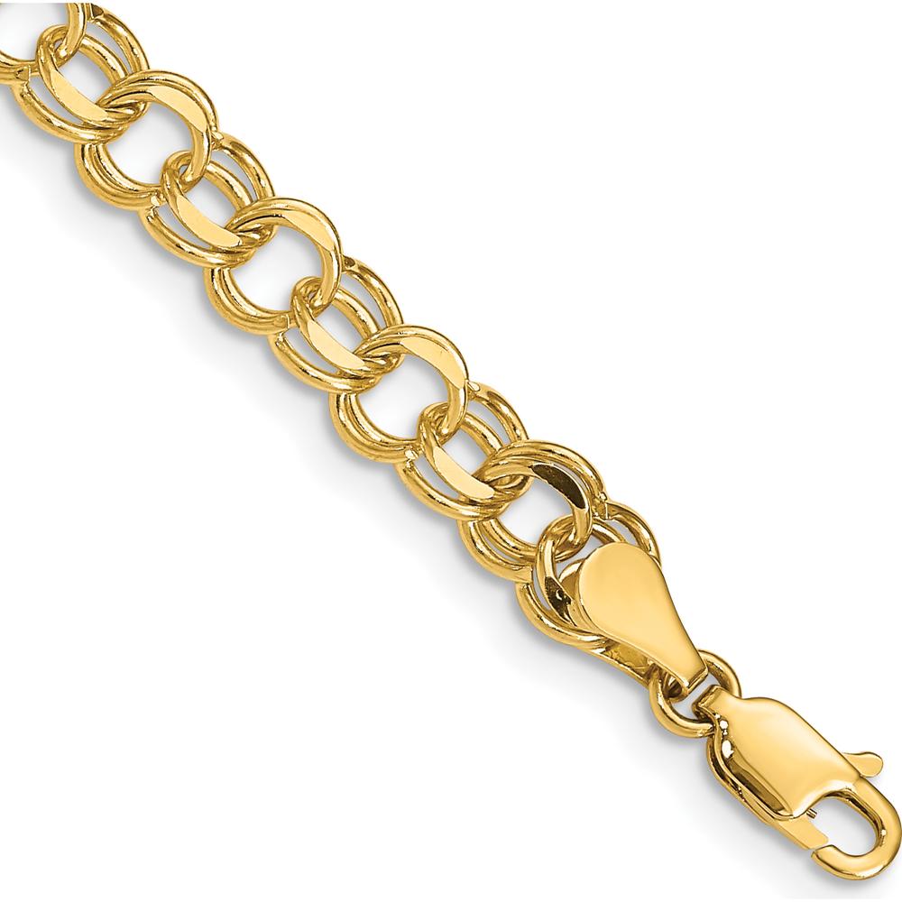 14K Yellow Gold 6mm Solid Double Link Charm Bracelet - 8" by Oro Pregiato