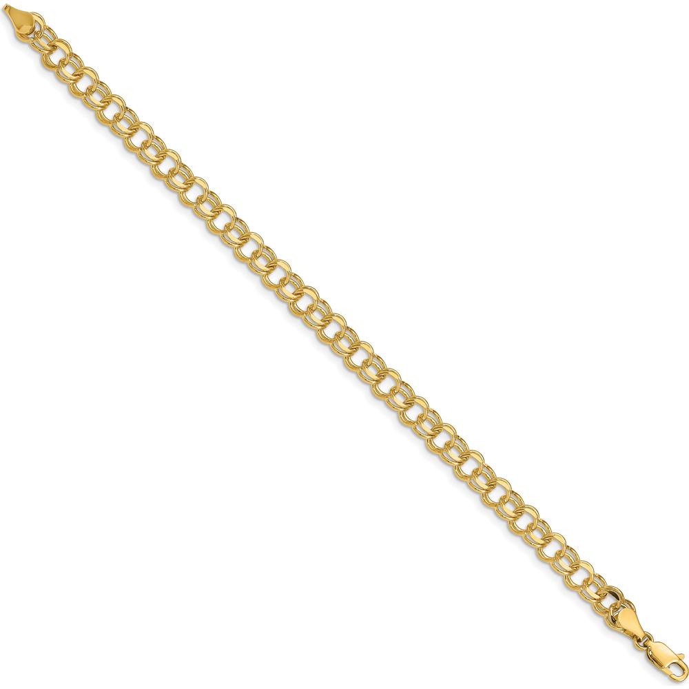 14K Yellow Gold 6mm Solid Double Link Charm Bracelet - 8" by Oro Pregiato