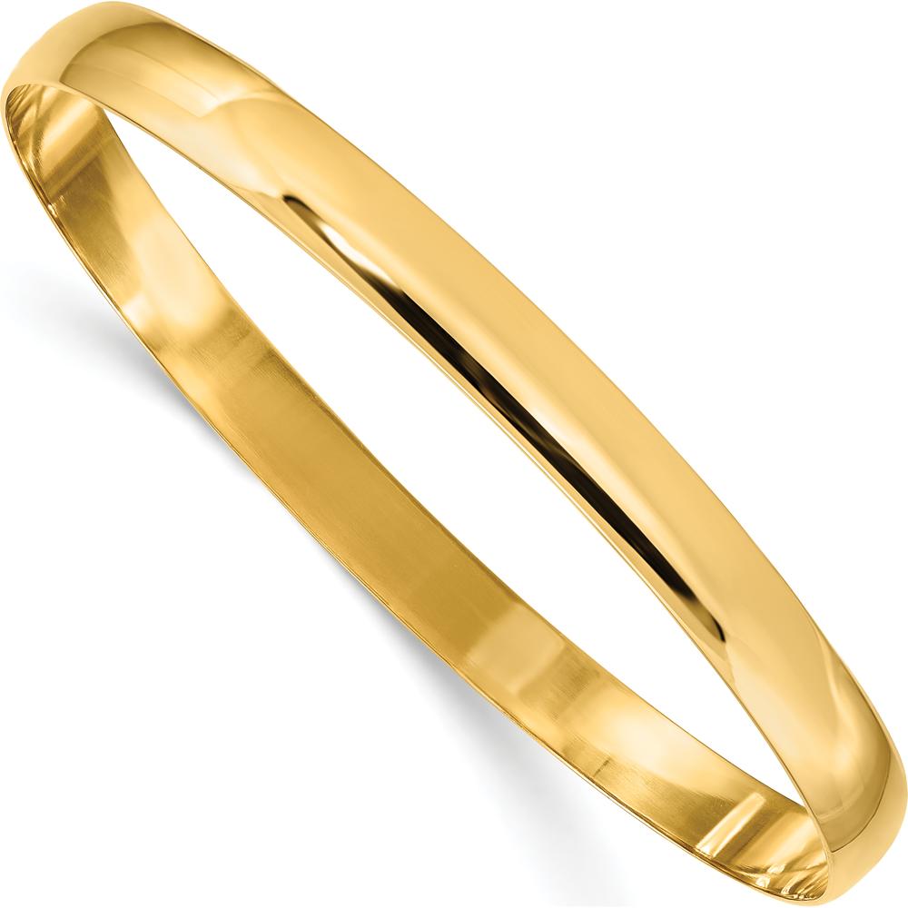 14K Yellow Gold 6mm Solid Polished Half-Round Slip-On Bangle Bracelet - 7.75" Length by Oro Pregiato