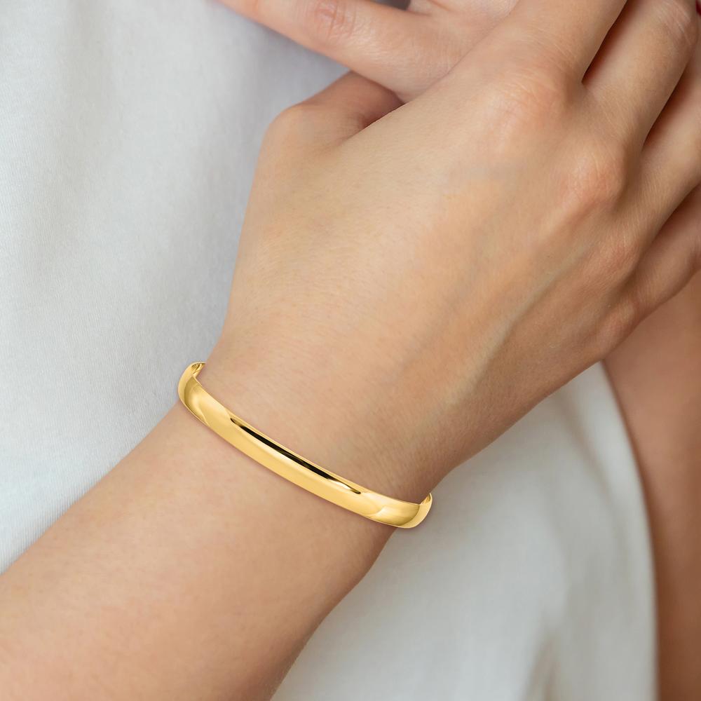 14K Yellow Gold 6mm Solid Polished Half-Round Slip-On Bangle Bracelet - 7.75" Length by Oro Pregiato