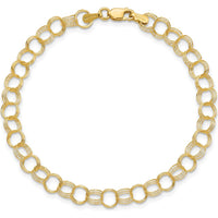 14K Yellow Gold 6mm Solid Triple Link Charm Bracelet - 8" Length by Oro Pregiato