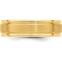 14K Yellow Gold 6mm Standard Weight Comfort Fit Brushed Satin and Polished Grooved Edge Wedding Band - Size 10.5 by Luciano & Cie